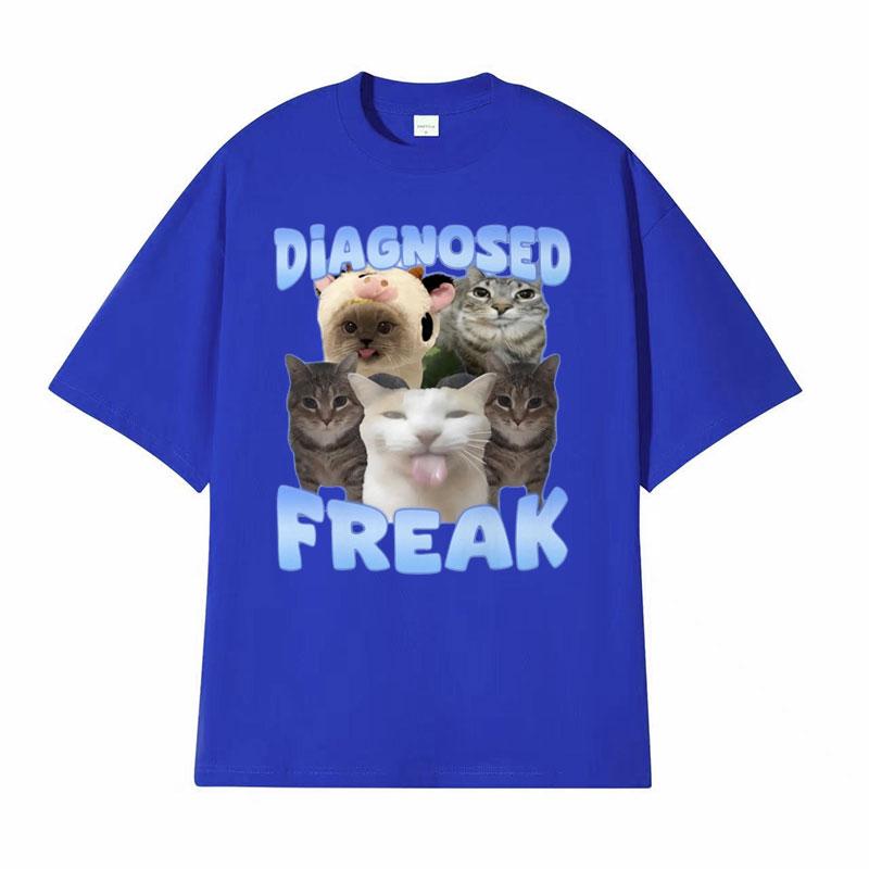 Diagnosed Freak Funny Watermelon Cat Meme Tshirt Men Womens Summer Streetwear Tee Shirt Fashion Oversized Cotton Humor T Shirt