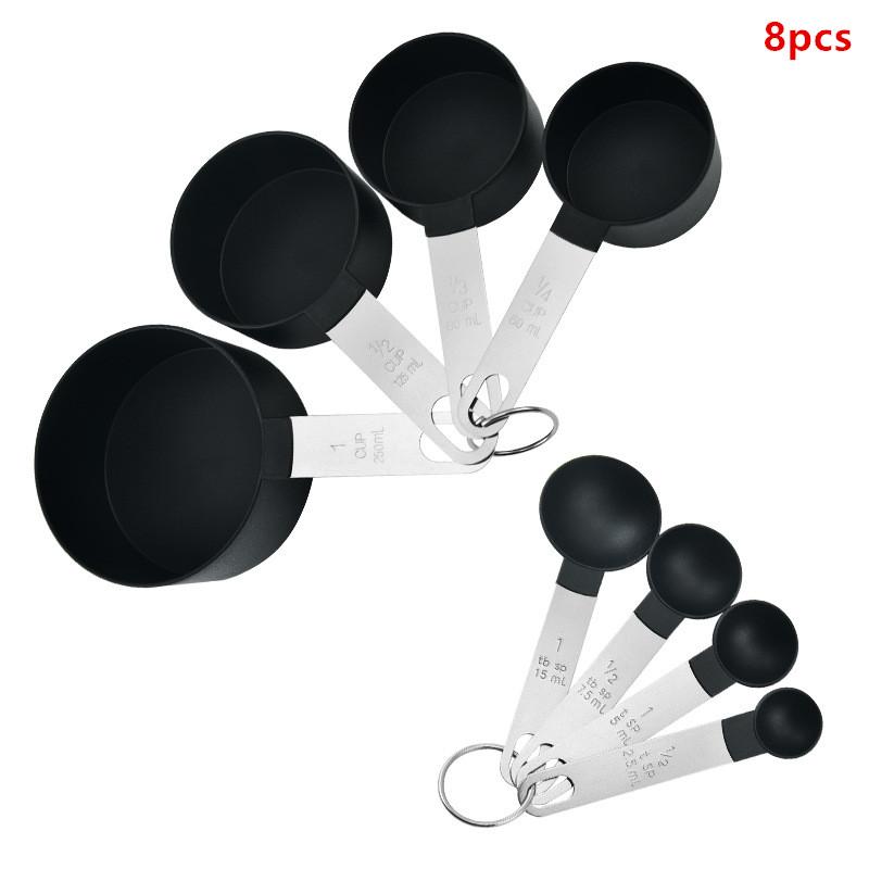 4/8 stk/sett Plast Multifunksjonelt Målebeger Måleskje Håndtak i Rustfritt Stål Med Gradert Måling Bakeverktøy
