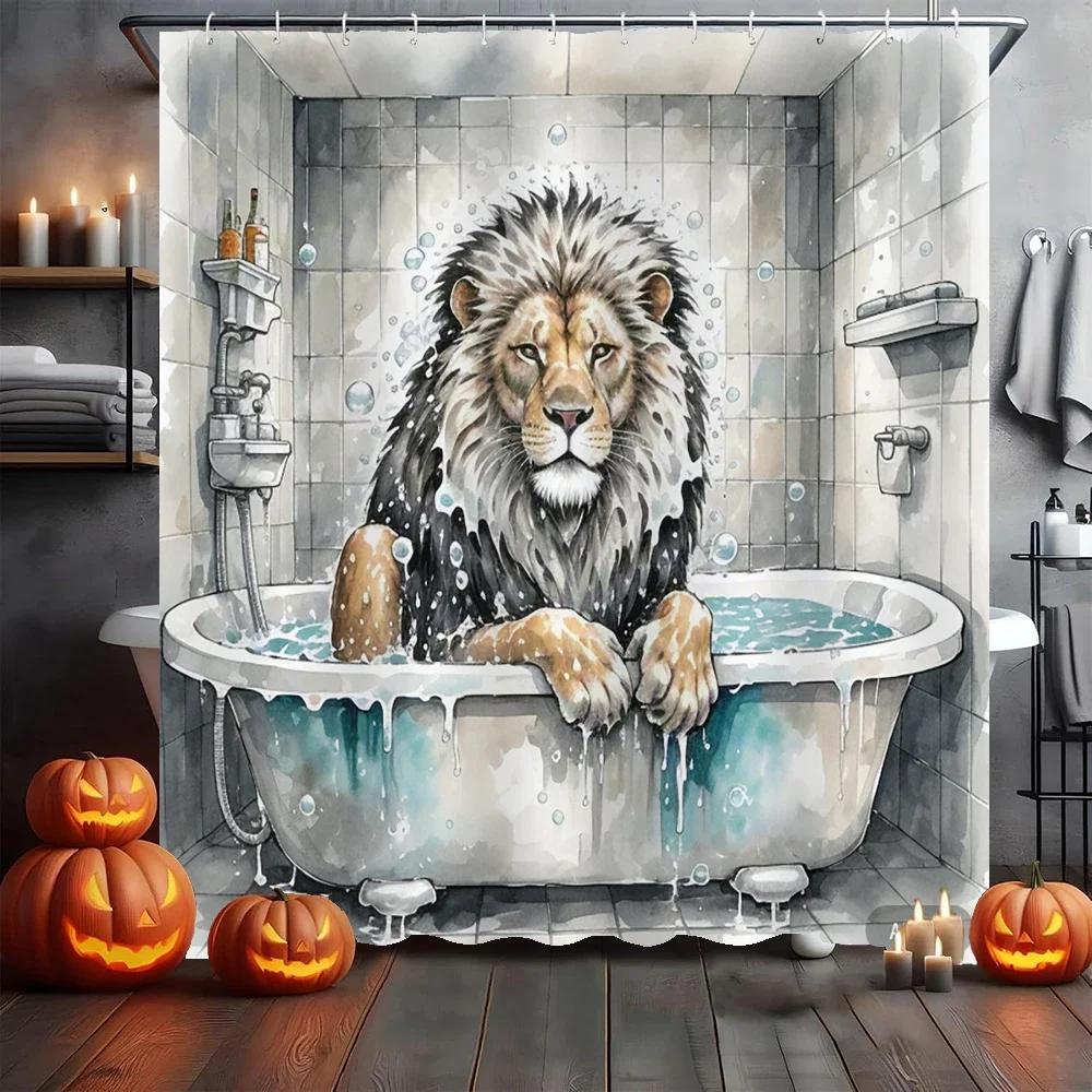 

Funny Shower Curtain Bathroom Partition Curtain Printed Fabric Amusing And Creative Animal Decorative Curtain With Hooks W90XH180cm