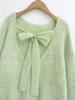 2024 Winter Women's European & American Style Backless Bow Long Sleeve Knitted Sweater