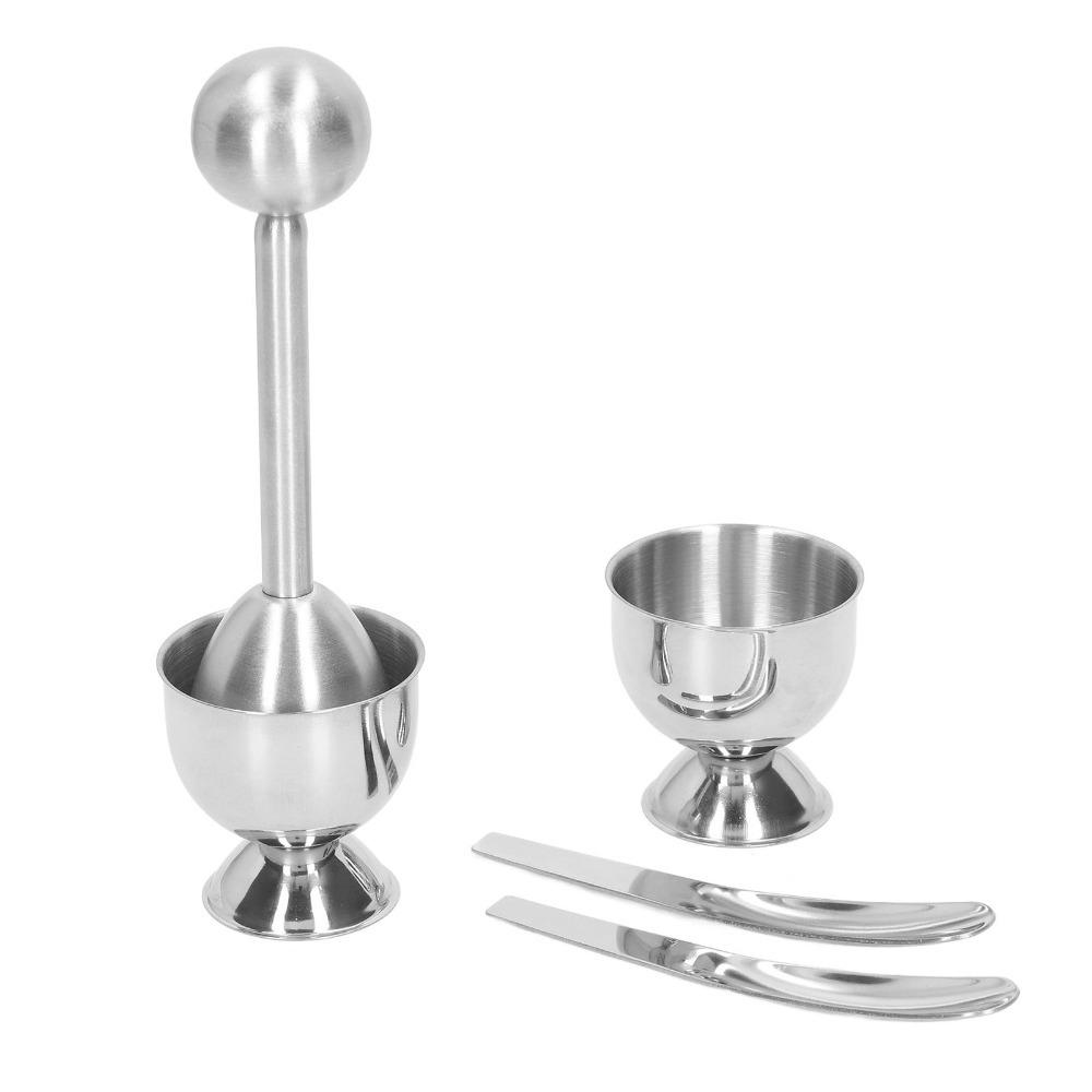 

Set of 5 Stainless Steel Boiled Egg Tool Set Complete Easy To Use Egg Cup Set Multifunctional Spring Cutter Egg Topper Cutter чёрный