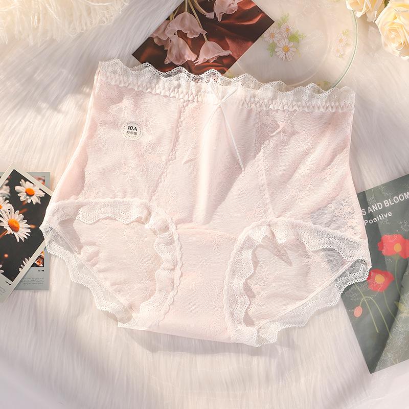 

Big Size Female Spring Summer Sexy Lace Pure Cotton Long Crotch High Waist Triangle Briefs 3XL вишневий рожевого кольору