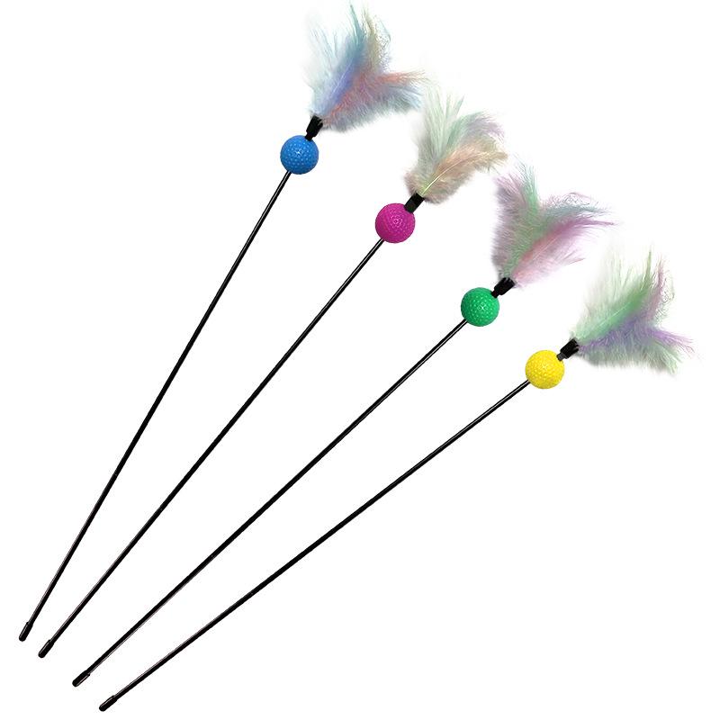 Colorful Cat Toys Set: Feather Teaser Stick & Rattle Ball - Durable and Fun