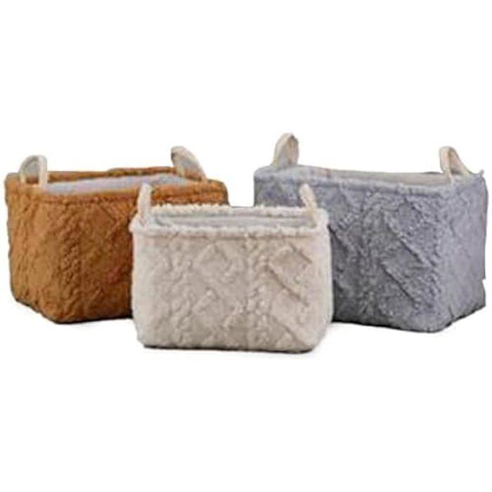 Jeu de paniers - DKD Home Decor - Standard - Beige, gris, moutarde - Polyester - 42 x 32 x 27 cm