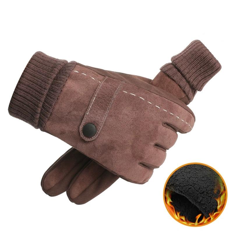 Mănuși de iarnă pentru bărbați, piele, bumbac îngroșat, mănuși de conducere rezistente la vânt