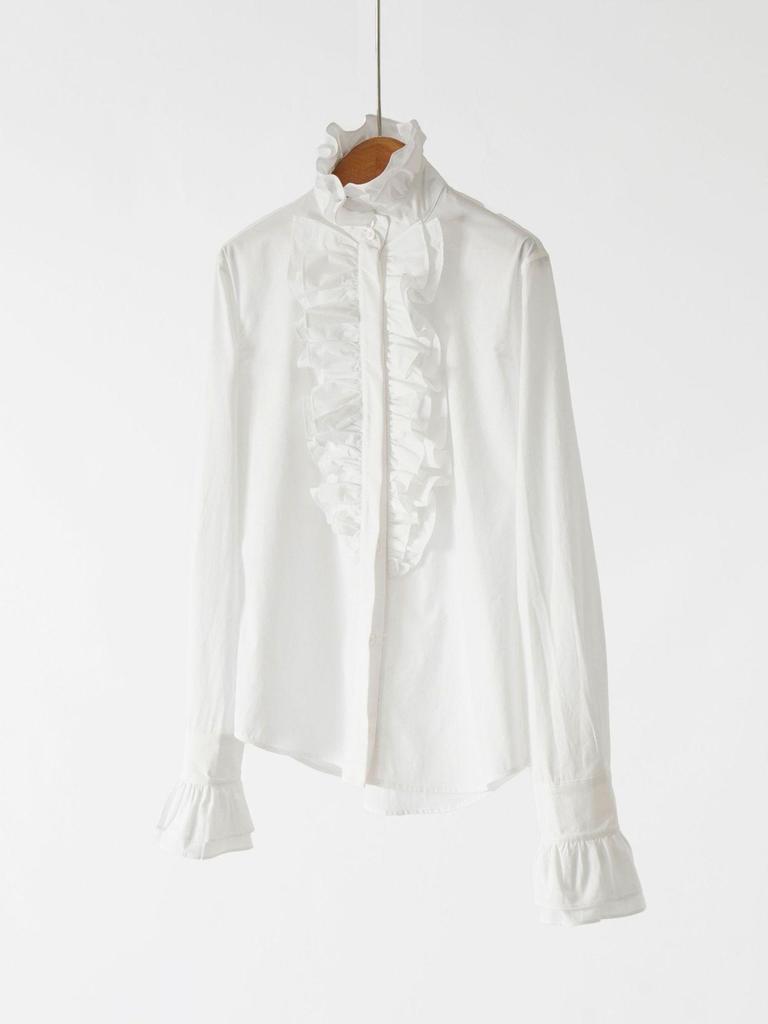 Allow Me to Shine Women's Ruffled High Neck White Poplin Cotton Shirt - Pony Brand Winter Collection