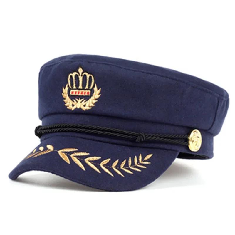 

Unisex Navy Captain Hat - Wheat Ear Military Cap for Men & Women, Flat Top Sailor Beret for Spring Autumn, Black Large Size темно-синий