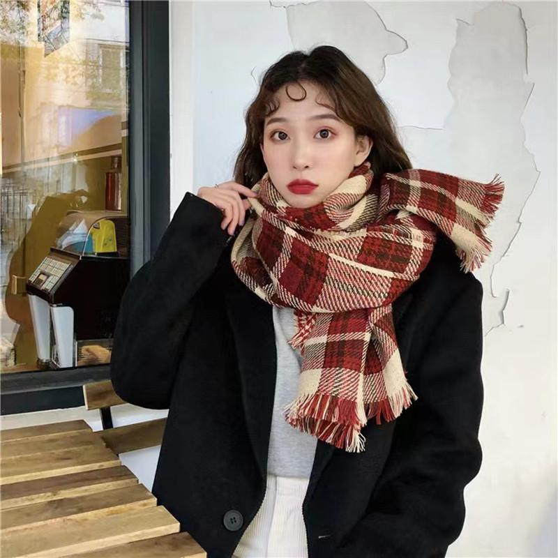 Autumn And Winter Plaid Scarf Thickened Imitation Cashmere Shawl Female Student Couple Warm Scarf
