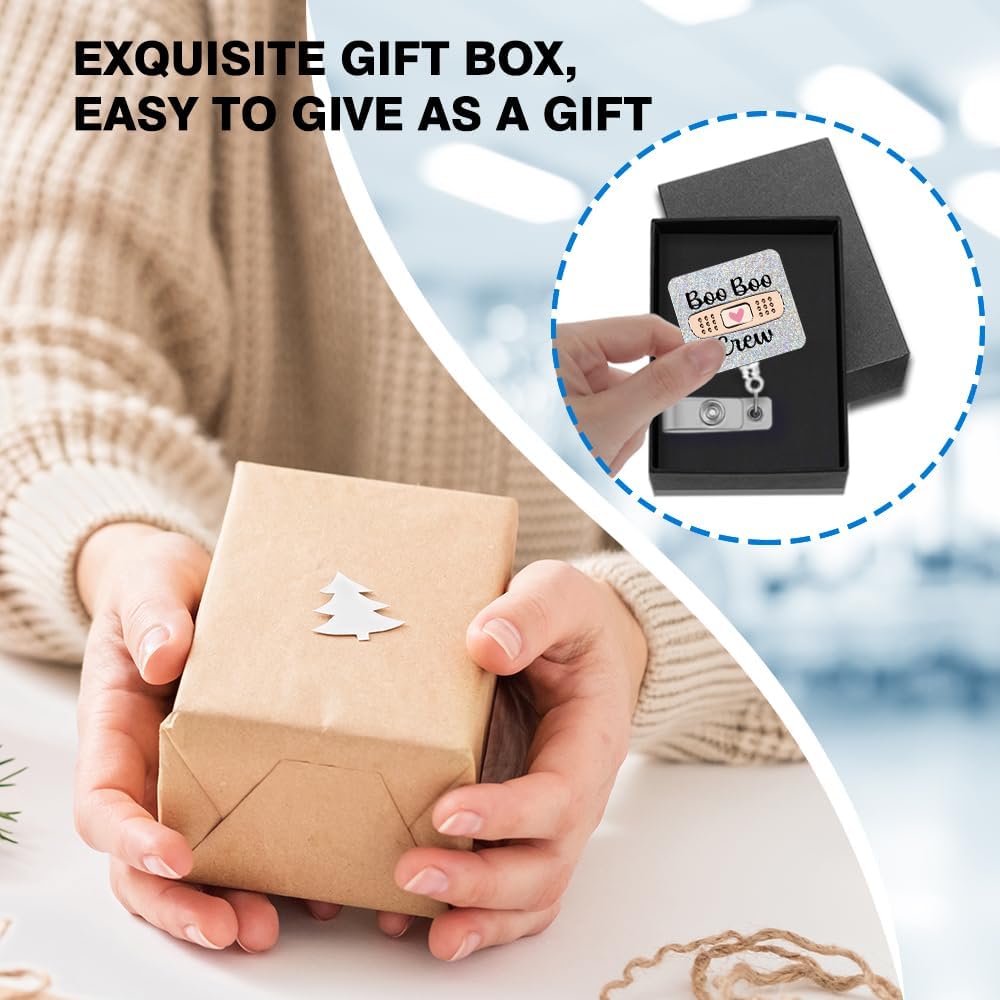 Boo Boo Crew Badge Reels Retractable Glitter with Clip, Funny Bandage Badge Holder for Pediatrics Nurse School Nurse Healthcare Medical Office