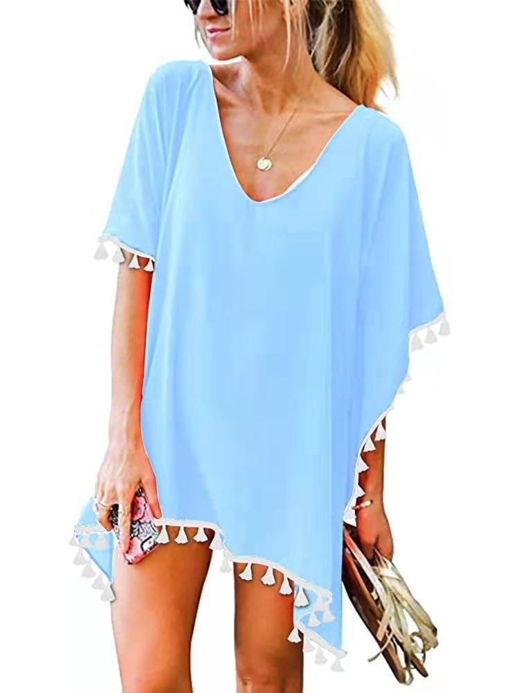 

Женское шифоновое платье-накидка большого размера с кисточками для пляжа One Size