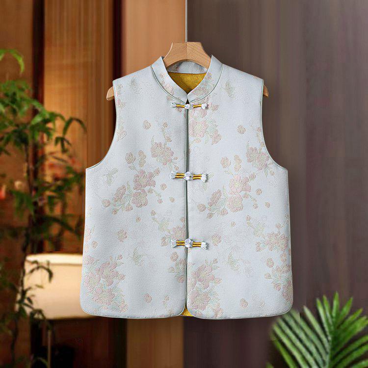 

2026 Chic Gold Thread Brocade Jacquard Vest - Spring/Autumn National Style Top 2XL синий