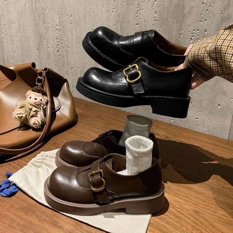 Spring and Autumn new thick-soled non-slip loafers women's genuine leather casual sheepskin women's shoes comfortable large size four-season single s