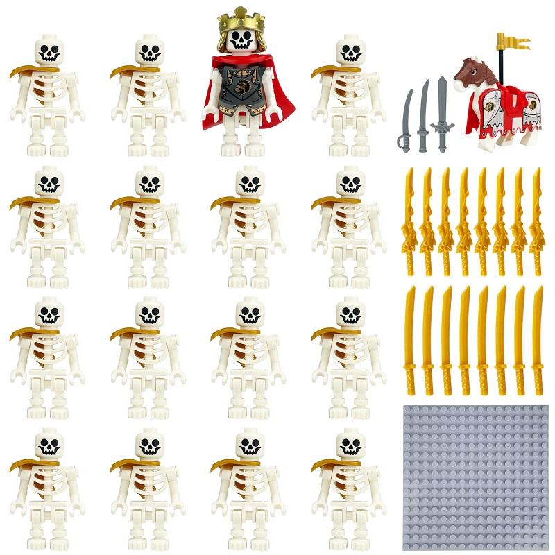 2025 Halloween witth 16PCS Medieval Knight Skeleton Legion Soldier Min Figures Sets Accessories Brick Building Blocks Toy