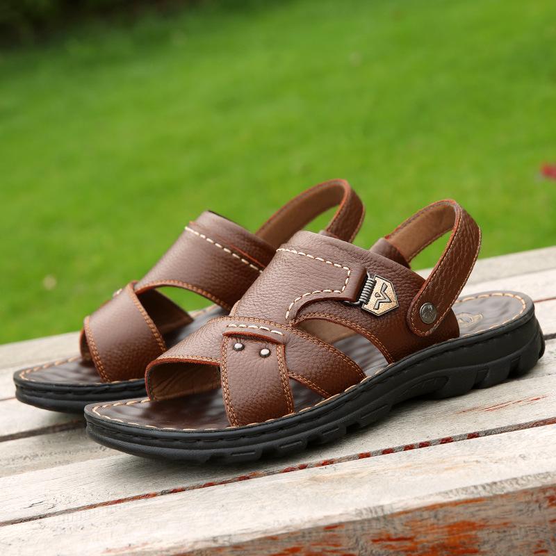 Summer Big Size Men's Sandals British Fashion Genuine Leather Beach Shoes Mens Casual Massage Non-Slip Large Slippers Flats