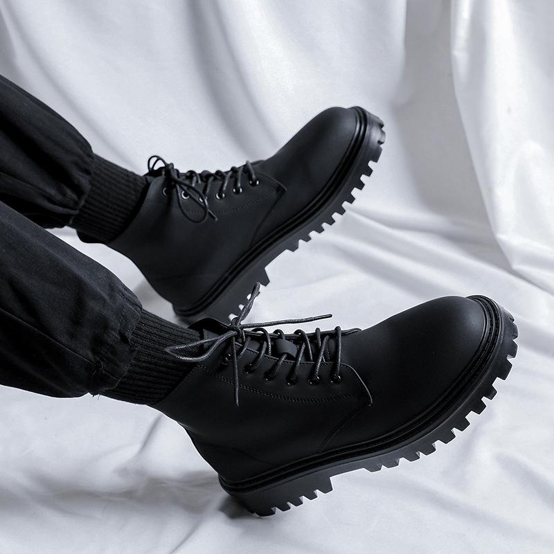 Ins Super Fire Martin Boots Men's Medium Boots New High-top British Style Retro Trend Versatile Leather Boots 12500-R