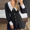 2025 Autumn V-Neck Button Long-Sleeve Dress Skirt - European & American Style, Sweet & Stylish.