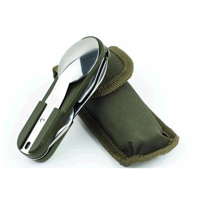 Skládací multifunkční vidlička Nůž Lžíce Otvírák na láhve Nádobí Nerezová ocel Campingové vybavení Příbory Outdoor Survival Kit