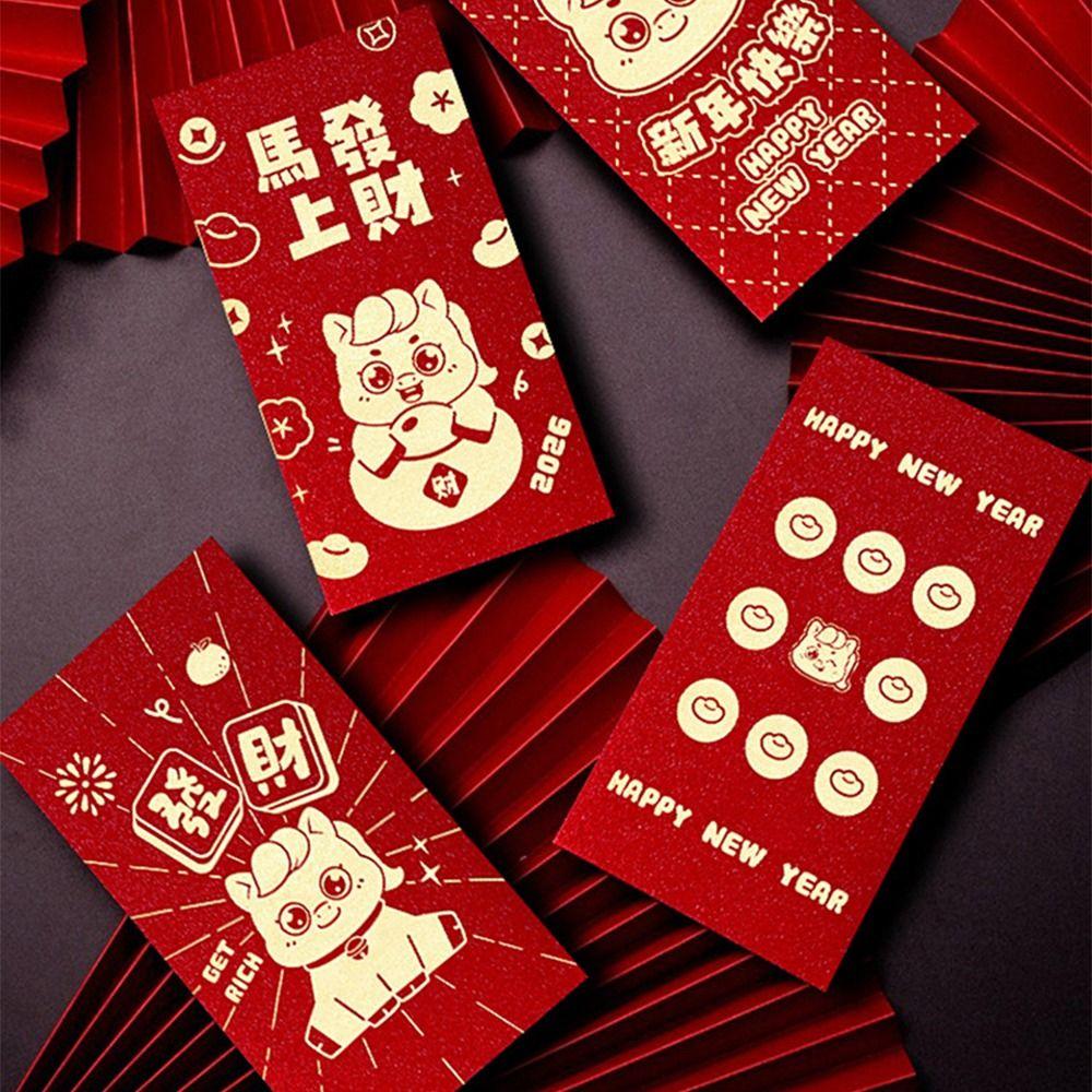 6Pcs/Set Paper 2026 Horse Year Red Envelope Traditional Lucky Money Bag  for Chinese New Year