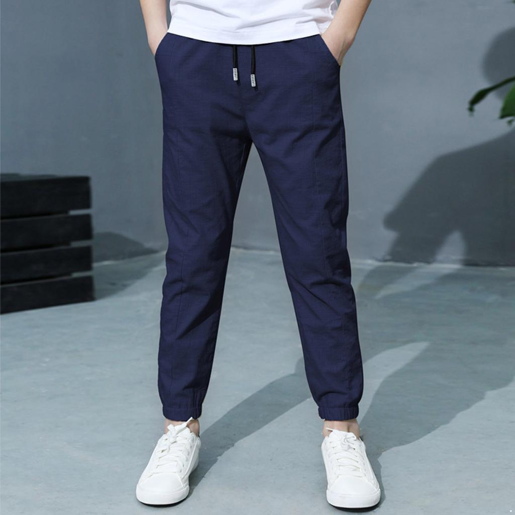 Drawstring Elastic Waistband Pants Kids Casual Solid Color Long Loose Pants for Boys