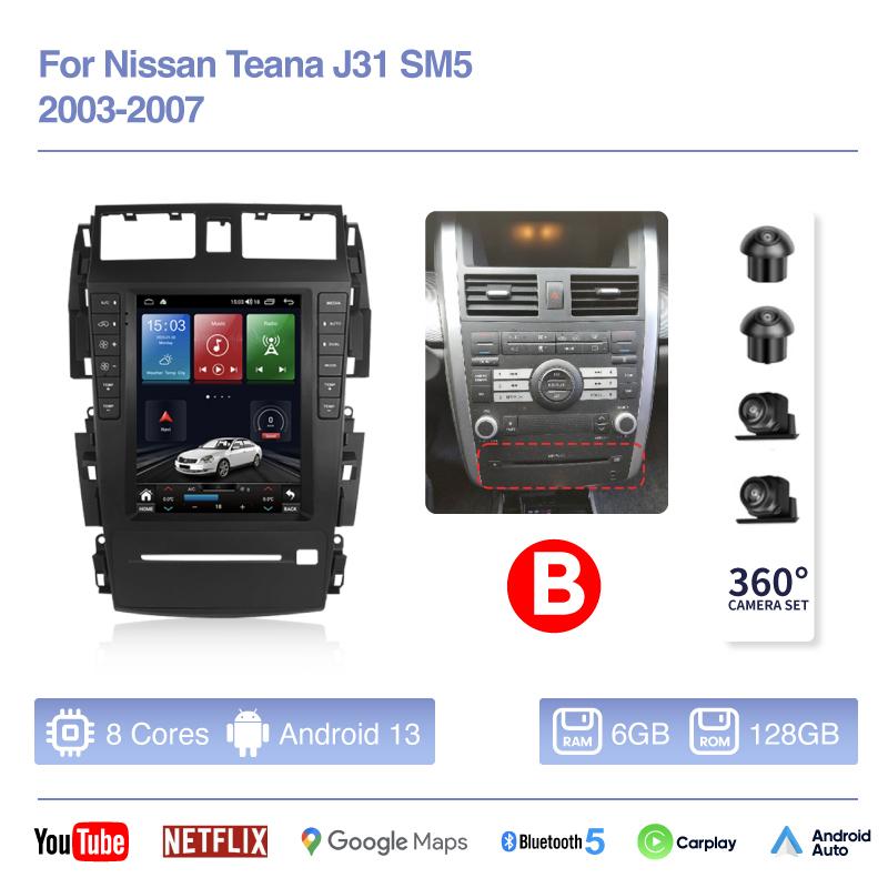 10.4inch Car Radio Multimedia Player GPS Navigation Android13 Auto For Nissan Teana J31 SM5 2003-2007 Carplay 8+256G 4G Car CD
