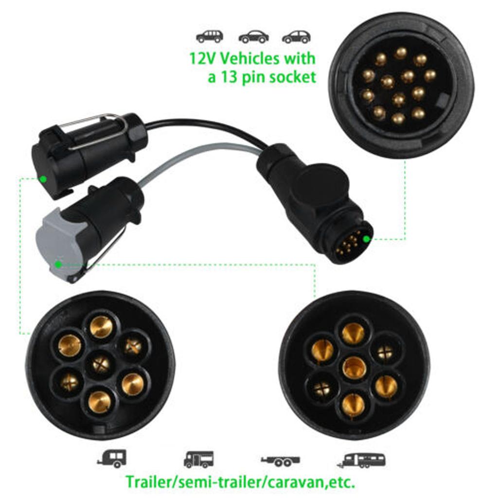 12V 13Pin to 7Pin Trailer Plug Converter Plastic PVC Brass for Standard European Caravans RVs Trailer Connector Auto Accessories