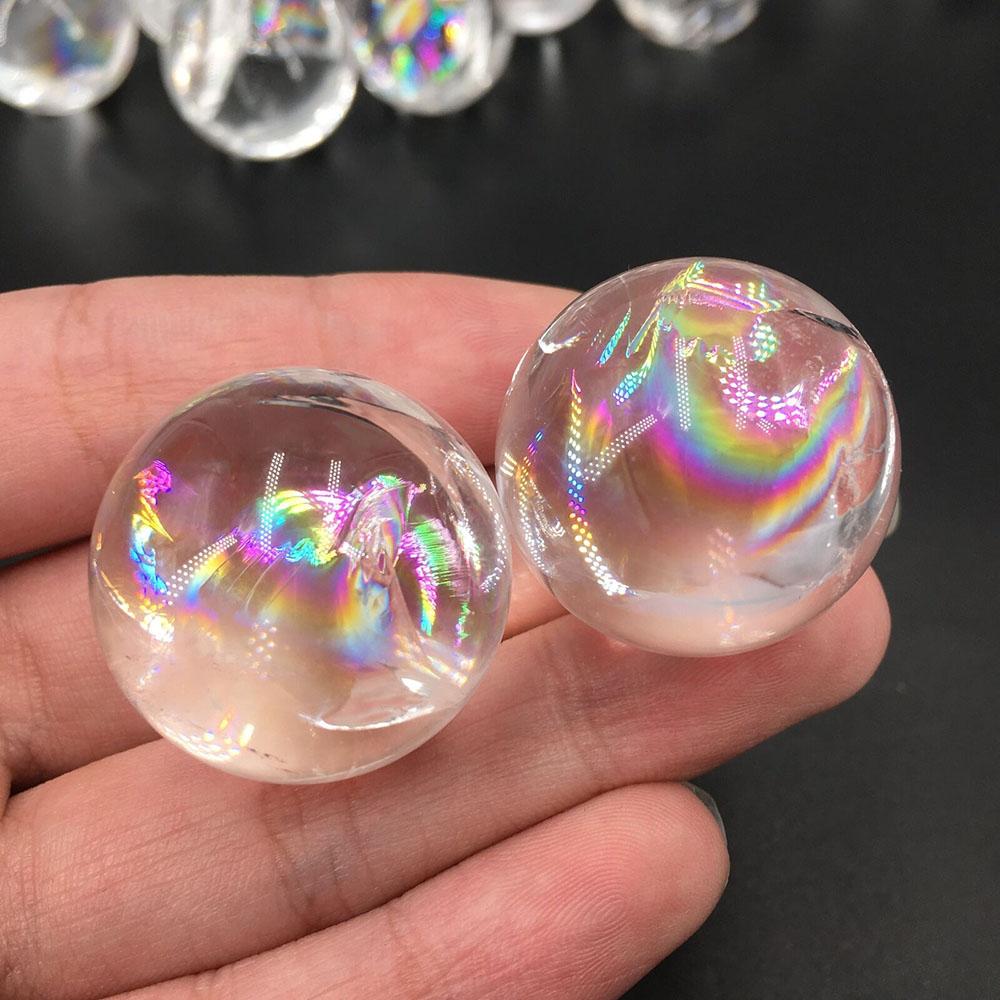 Clear Rainbow Quartz Ball Healing Crystals Natural Rock Crystal Quartz Gemstone Sphere With Base 2.2-2.7cm