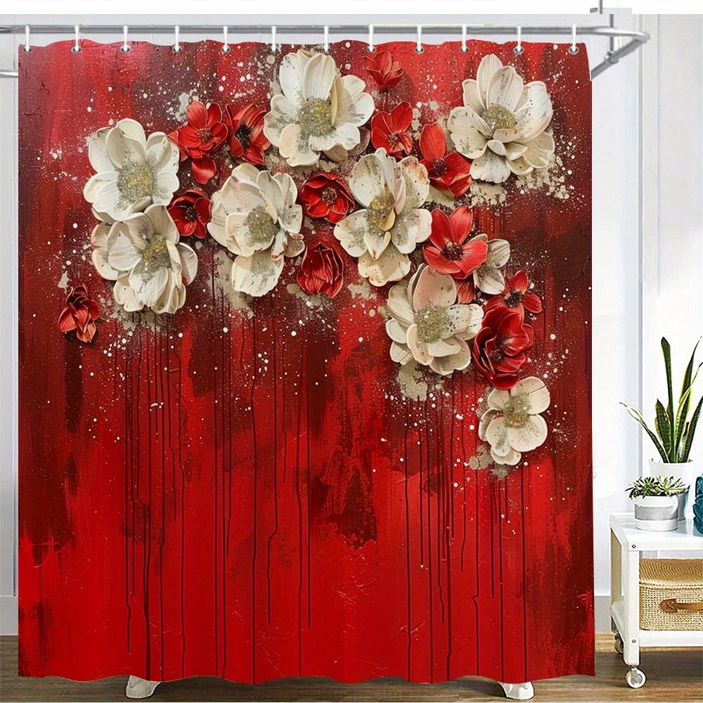 Red Floral Art Waterproof Mildew-Resistant Shower Curtain - Elegant Design for a Luxurious Bathroom Décor Experience