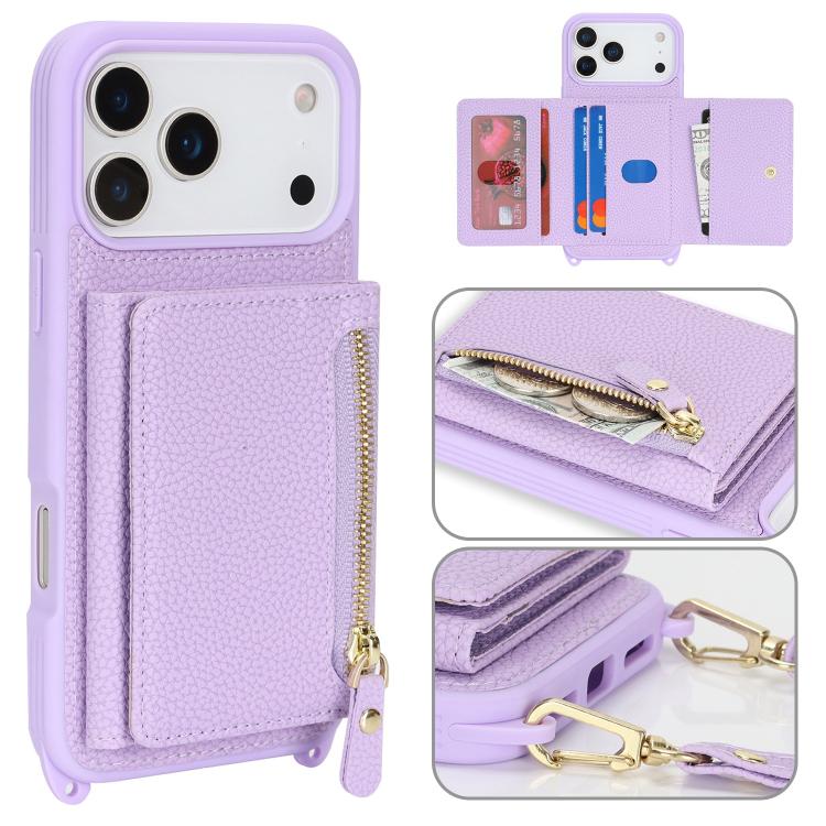Crossbody Zipper Wallet Ring Holder Litchi Leather Phone Case