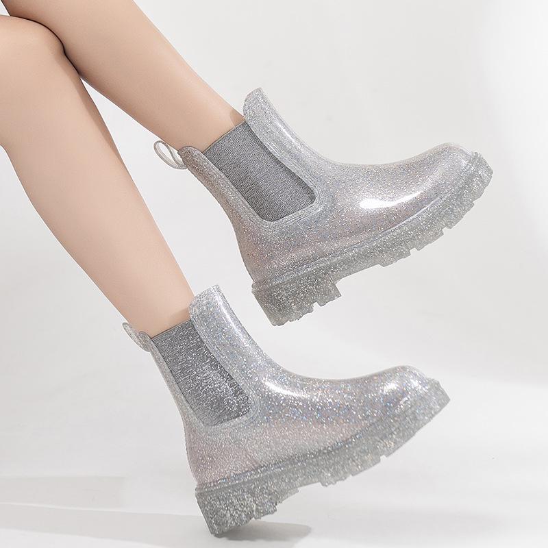 Modieuze Transparante Chelsea Regenlaarzen voor Dames: Stijlvol, Antislip, Waterdicht Rubber voor Buitenkleding