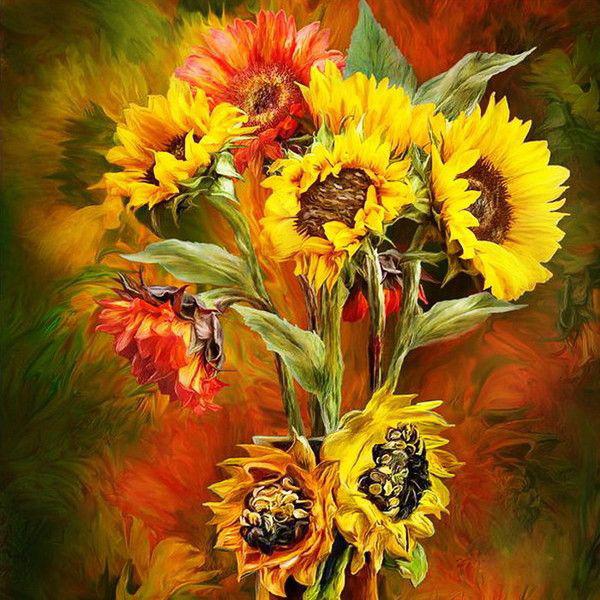 5D DIY Diamond Painting Full Round Sunflowers Embroidery Handmade Diamond Art
