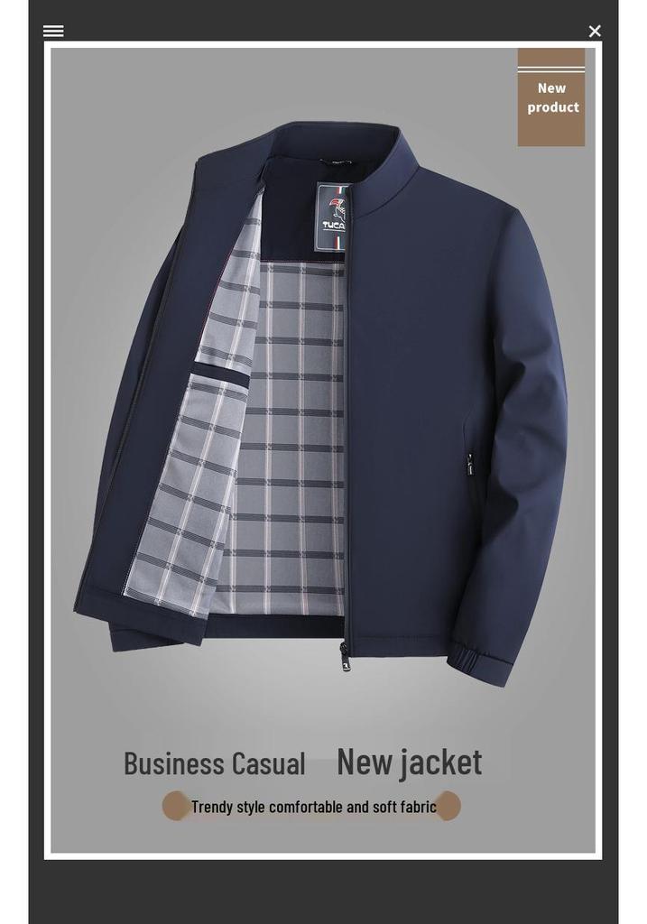 Red Festive Small Stand-Collar Casual Jacket for Middle-Aged Men - Spring/Autumn