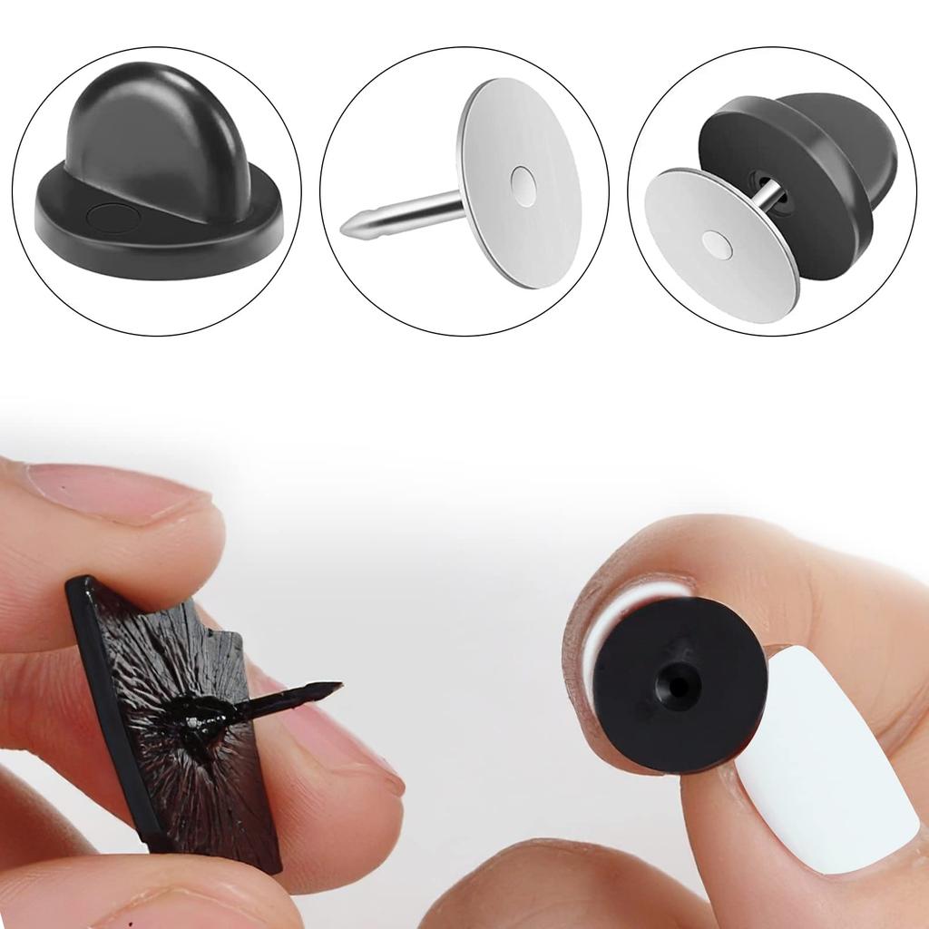 150Pcs Rubber Pin Backs Locking With Storage Case Keepers for Brooch Tie Hat Badge