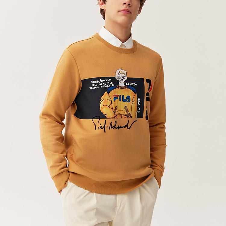 FILA Logo Cartoon Print Loose Sport Sweatshirt Men Sweatshirt Sandy-Yellow F11M118204FYE