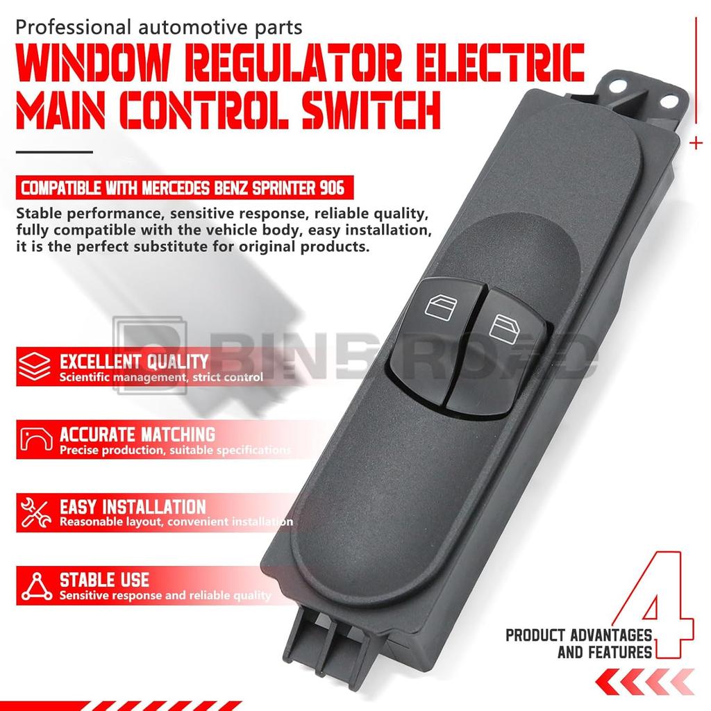 9065451513 Elektrischer Fensterheberschalter Fahrerseite Elektrischer Hauptschalter Kompatibel mit Mercedes Benz Sprinter 906 2006-2015