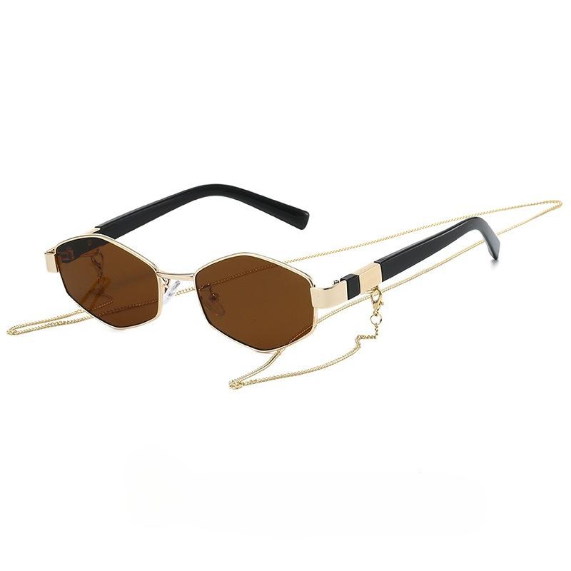 

Women Fashion Sunglasses with Chain Luxury Brand Design Polygonal Sun Glasses for Female Personality Eyeglasses Eyewear коричневый