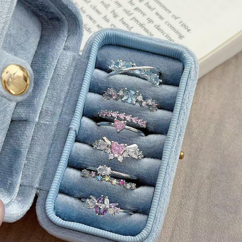 Light Luxury High-End Full Diamond Inlaid Zircon Stacked Wearing Super Flash Super Fairy Row Diamond Opening Ring Niche Design Exquisite Ring