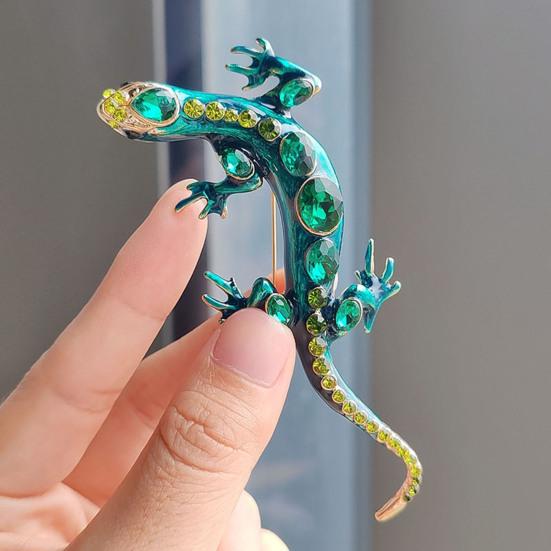 Vintage Reptile-shaped Brooch Exquisite Faux Crystal Pin Animal Shape Men Clothes Badge