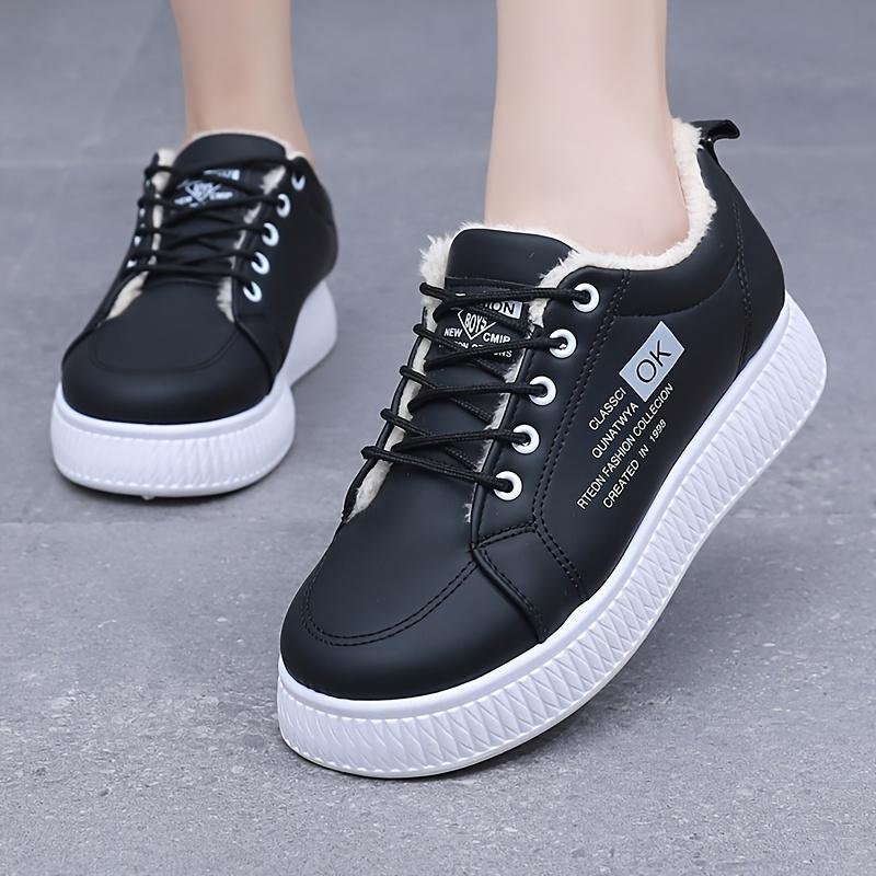 Sneakers Plushlined Womens Thermal Winter Casual Shoes With Thick Pvc Sole Laceup Design And Faux Furry Interior For Warmth And Comfort Shoes