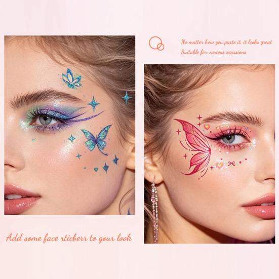 5 Sheets Glitter Butterfly Eye Stickers, Temporary Face Tattoos for Kids, Cartoon Decals for Festival Makeup, Party Decor