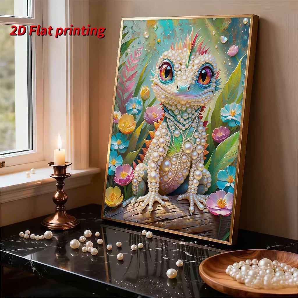 5D DIY Frameless Pearl Painting Lizard Pattern Painting Kit, Suitable for Home Living Room Bedroom and Other Wall Decoration Art Paintings
