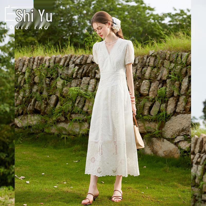 

Платье А-силуэта с V-образным вырезом, кружевным жаккардом и длинной юбкой S