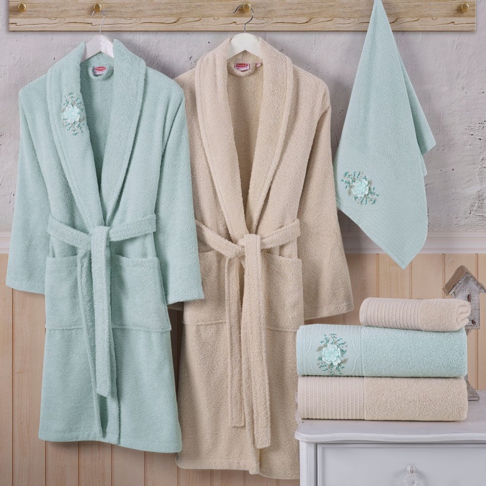 

Hobby Line - Cotton Bathrobe Set - S. Green Cream