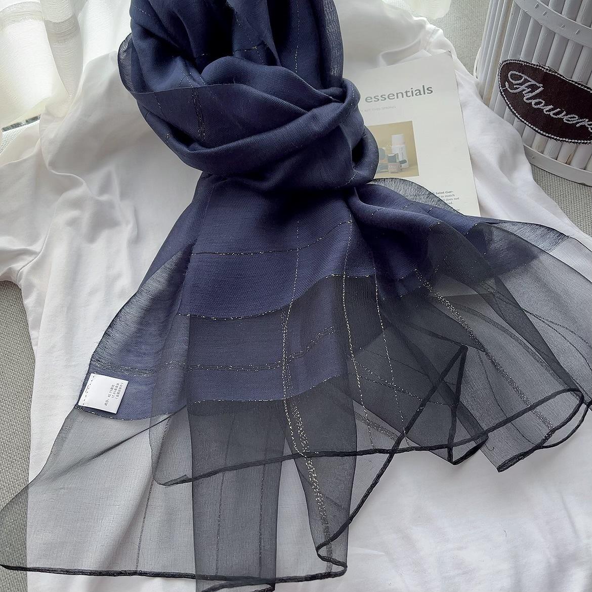 

Весенне-осенний шарф из тутового шелка, длинный шелковый шарф знаменитости, простой темперамент, мамин универсальный шарф, сочетание с одеждой 70x190 тёмно-синий