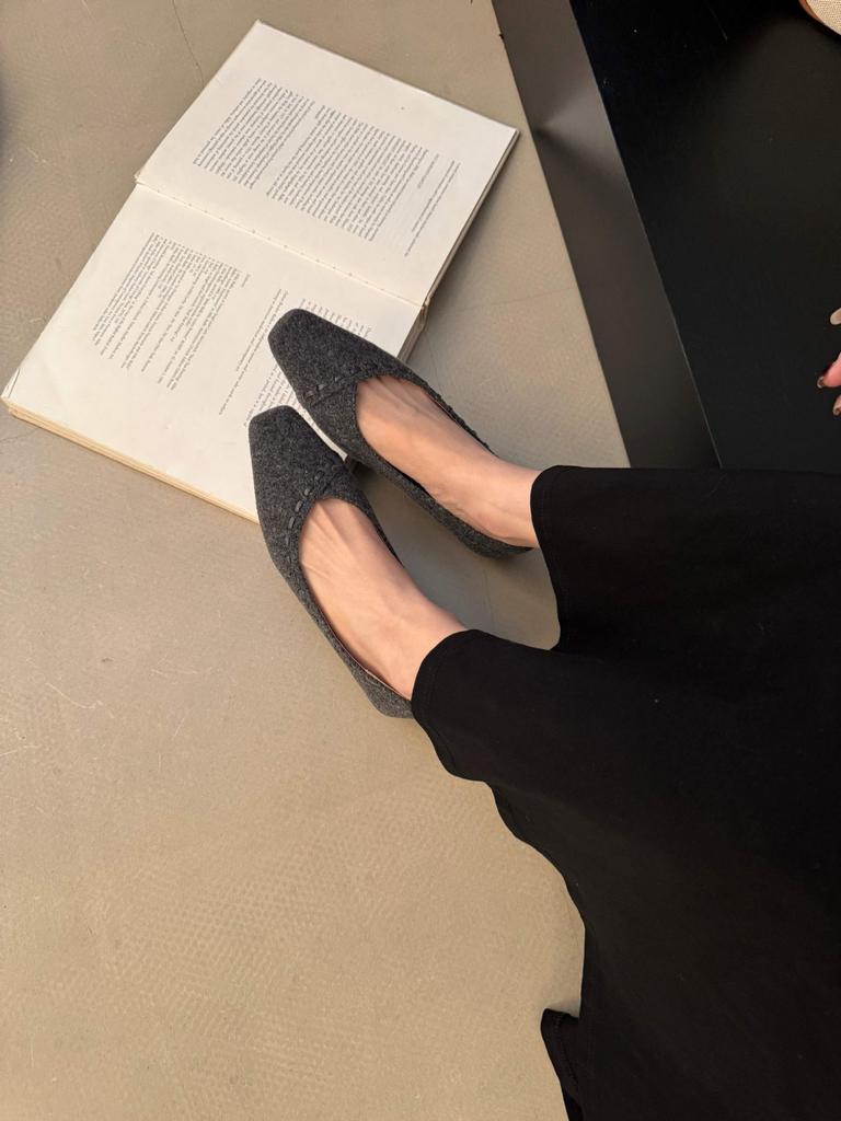 Low-heeled French Light-mouth Single Shoes Women's Shoes Spring 2025 New Temperament Versatile Woolen Evening Shoes