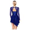 Damen Funkelnde Strasssteine Tanzkleider Cut-out Rücken Kontrastfarbe Netz Langarm Asymmetrischer Saum Kleid