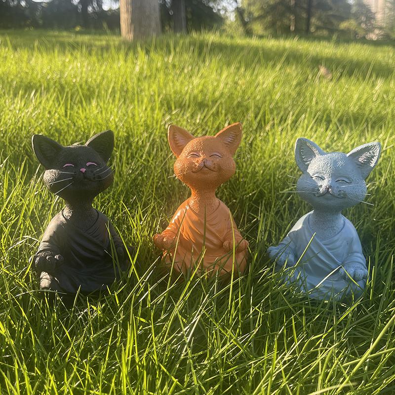 Meditation Cat Sculpture Home Decorations Resin Black Yoga Sitting Zen Cat Black Buddha Ornament Outdoor Garden Figurines
