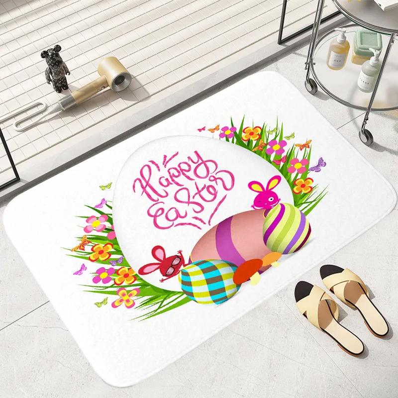 Anti-slip Easter Thanksgiving Cute Rabbit Egg Printed Entrance Doormat Soft Carpet for Living Room Bedroom Balcony Area Rug