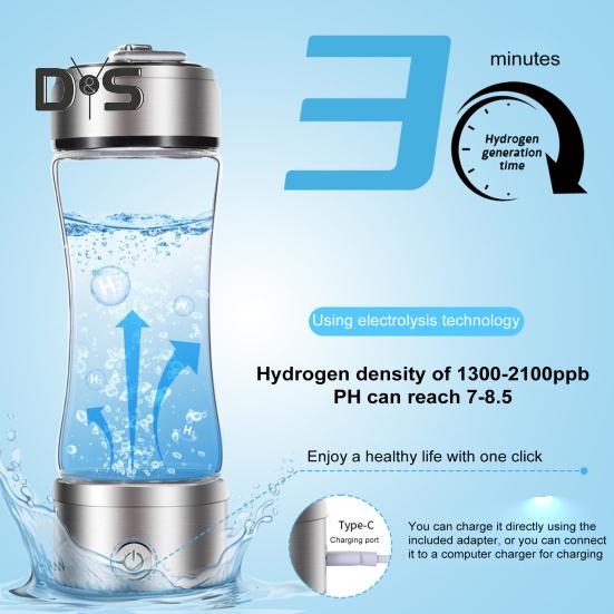 Hydrogen Water Bottle Generator 1300-2100ppb Hydrogen-Rich Water Cup 380ml High Borosilicate Glass SPE/PEM Technology Smart Health Cup for Home