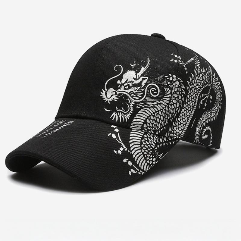 1Pcs Cotton Baseball Cap With Chinese Dragon Print Adjustable Strap Multiple Colors For Daily Wear Outdoor Sports Hiking