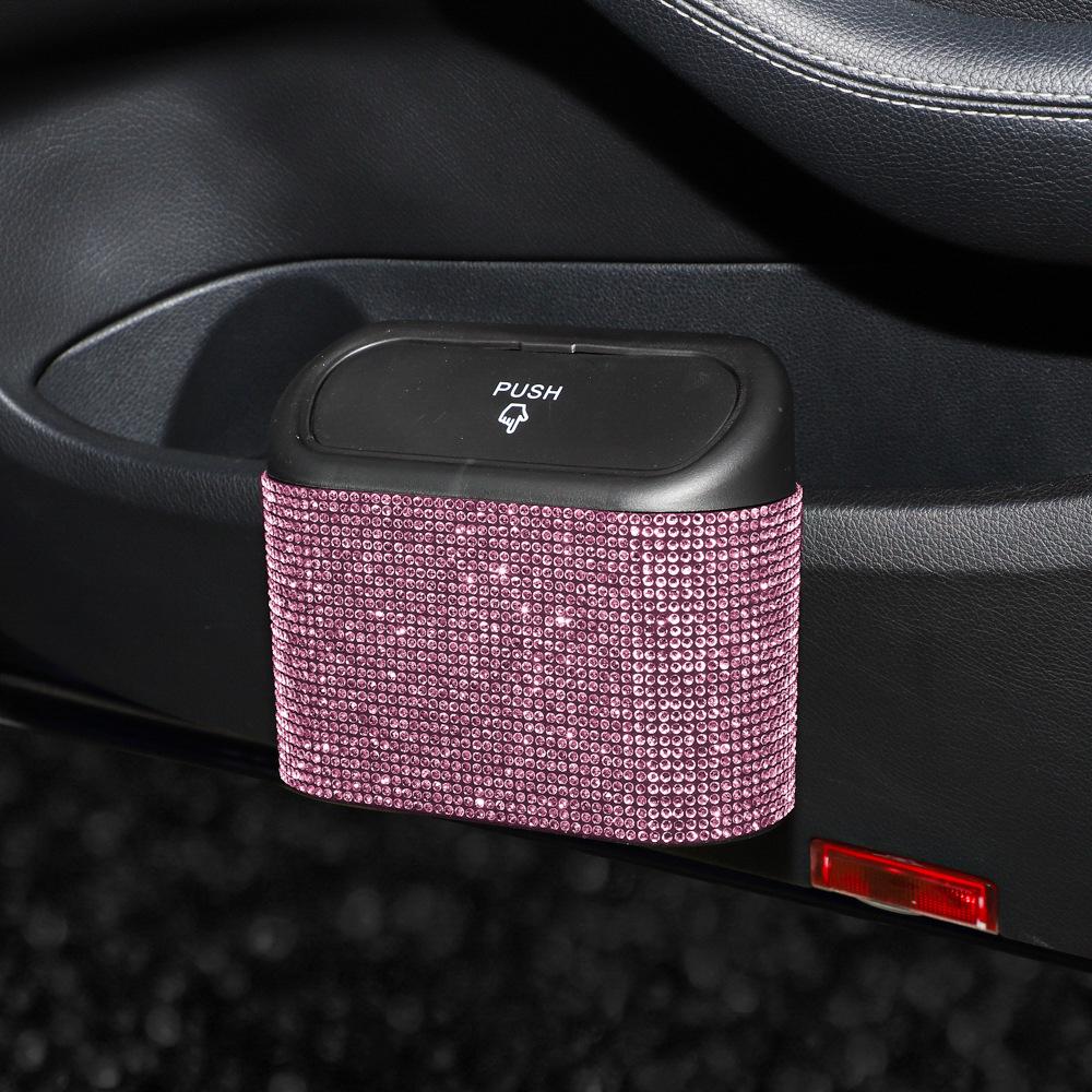 

Мусорное ведро для автомобиля с бриллиантовым кристаллом, подвесное, для хранения мусора и пыли, ящик для мусора, нажимного типа, автомобильные аксессуары для украшений розовый